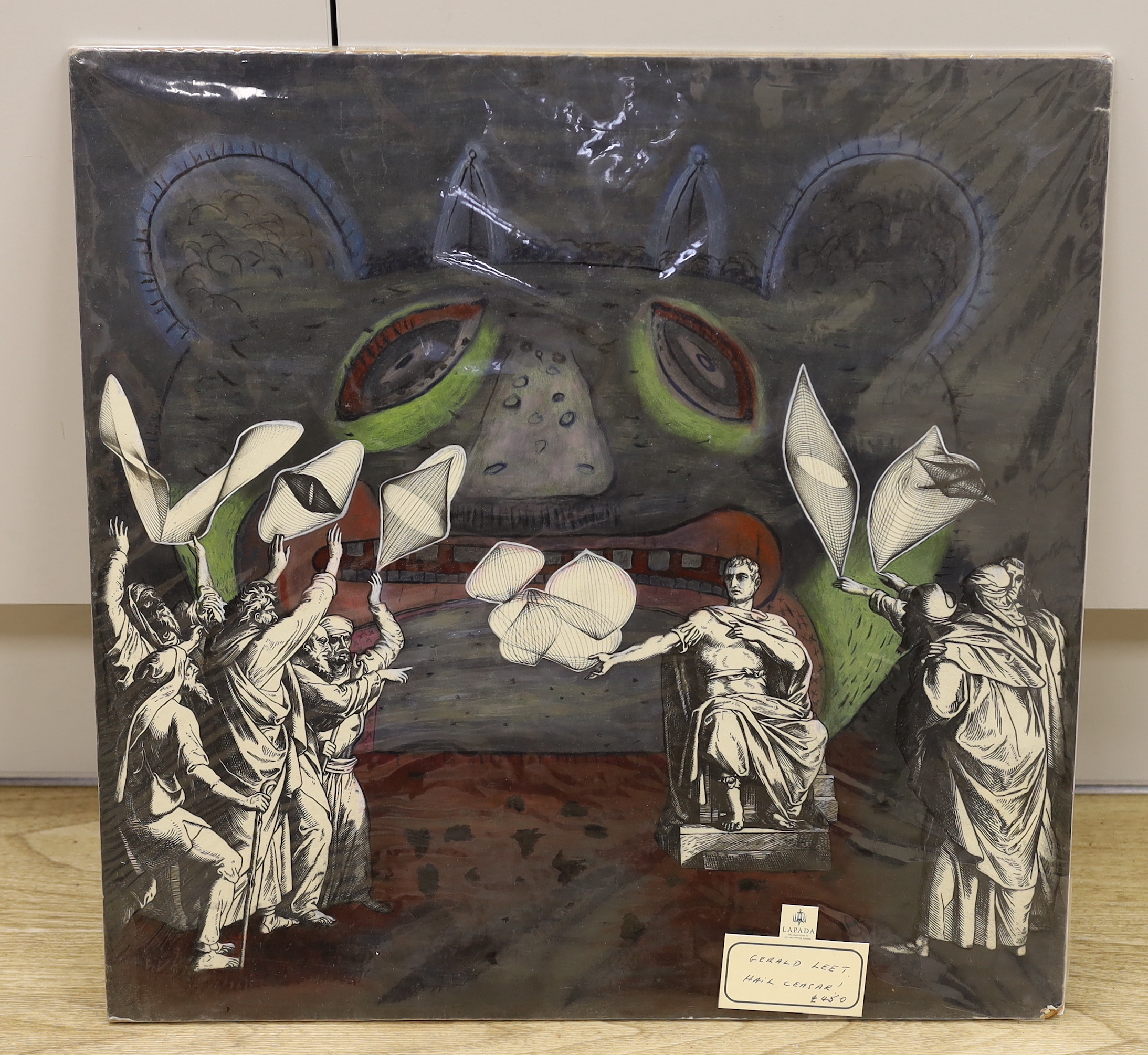 Gerald Leet (1913-1998), mixed media and collage on paper laid on board, 'Hail Caesar!', 53 x 48cm, unframed